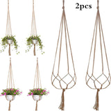 2PCS 47 Inches Plant Flower Hanger Macrame Jute for Indoor Outdoor Ceiling Deck Balcony Round and Square Pots