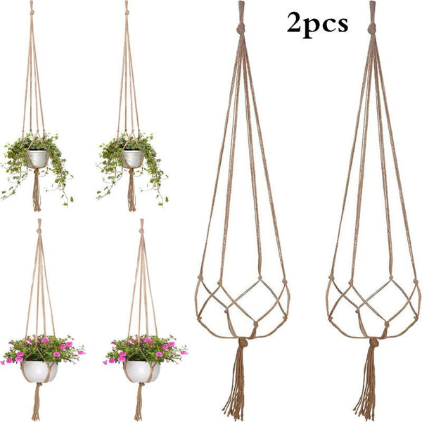 2PCS 47 Inches Plant Flower Hanger Macrame Jute for Indoor Outdoor Ceiling Deck Balcony Round and Square Pots