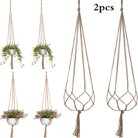 2PCS 47 Inches Plant Flower Hanger Macrame Jute for Indoor Outdoor Ceiling Deck Balcony Round and Square Pots
