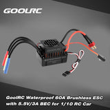 GoolRC Waterproof 60A Brushless ESC Electric Speed Controller with 5.5V/3A BEC for 1/10 RC Car